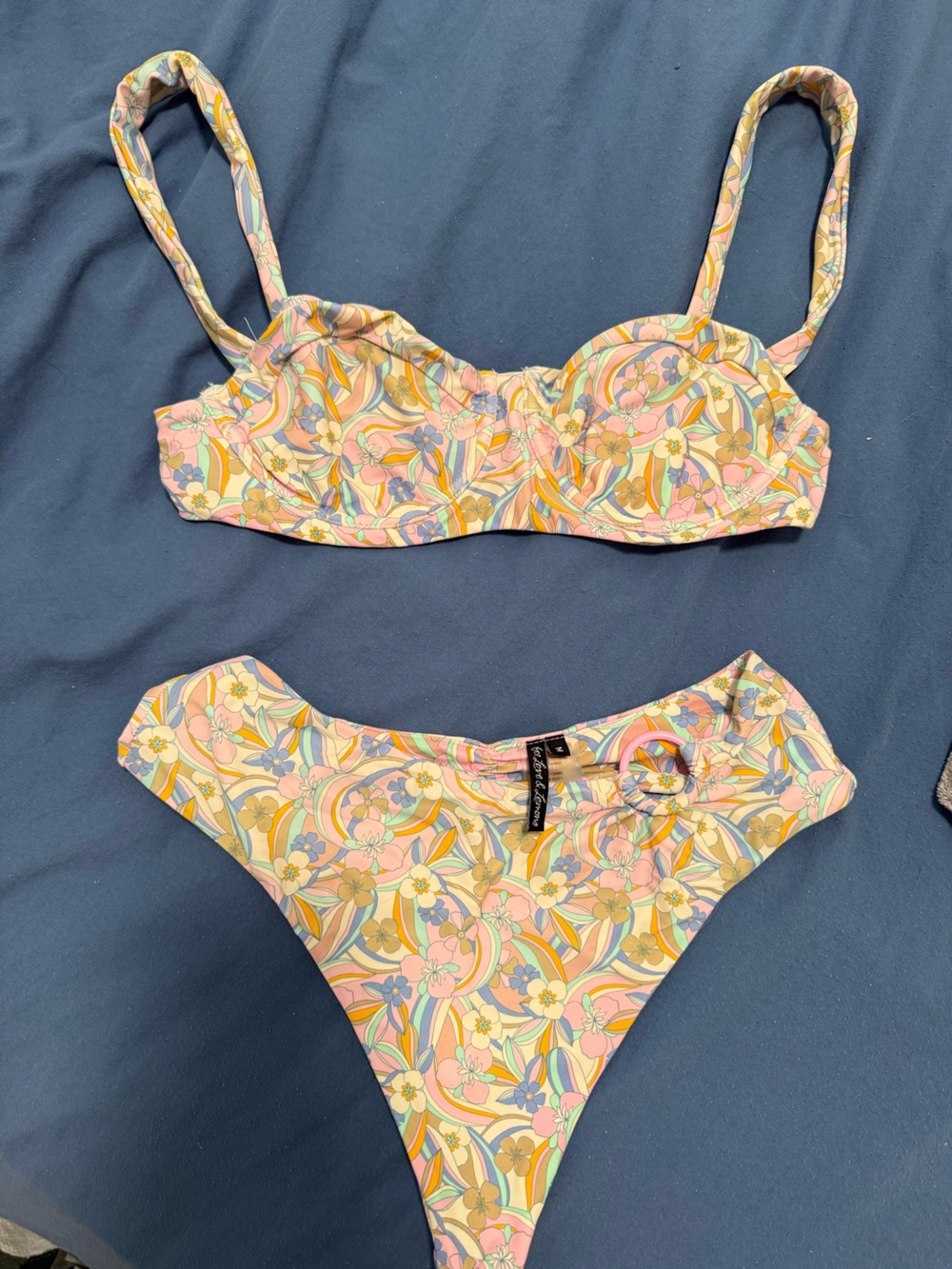 For Love And Lemons Pastel Floral Bikini Set in Pink, Yellow & Blue